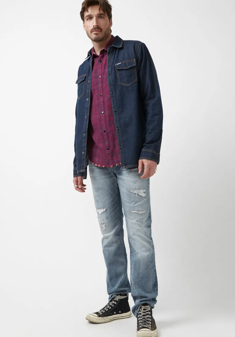 Surza Men’s Long-Sleeve Reversible Plaid Shirt, Red - BM24056