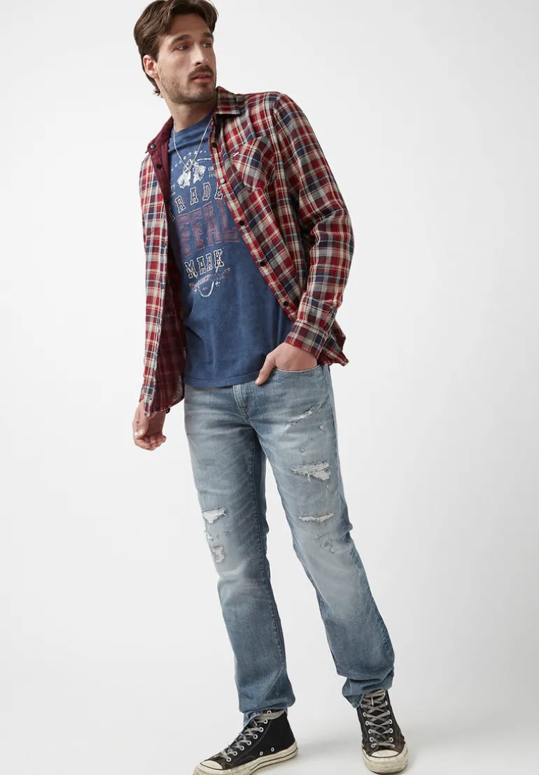 Surza Men’s Long-Sleeve Reversible Plaid Shirt, Red - BM24056