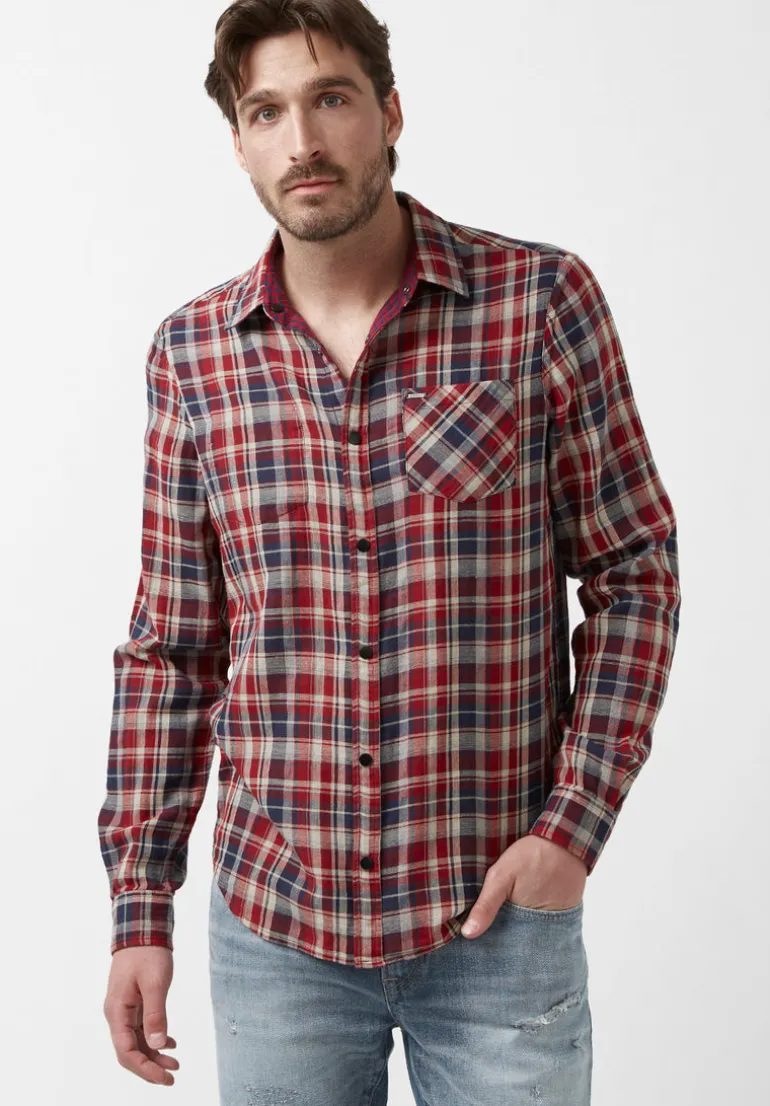 Surza Men’s Long-Sleeve Reversible Plaid Shirt, Red - BM24056