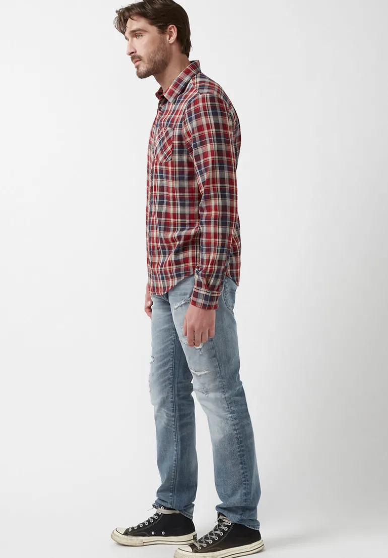 Surza Men’s Long-Sleeve Reversible Plaid Shirt, Red - BM24056