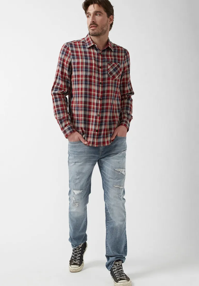 Surza Men’s Long-Sleeve Reversible Plaid Shirt, Red - BM24056