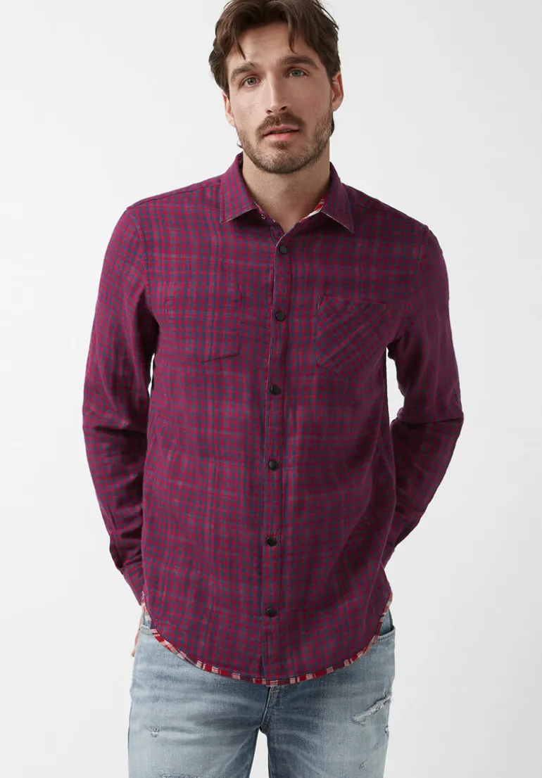 Surza Men’s Long-Sleeve Reversible Plaid Shirt, Red - BM24056