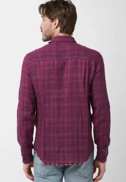Surza Men’s Long-Sleeve Reversible Plaid Shirt, Red - BM24056