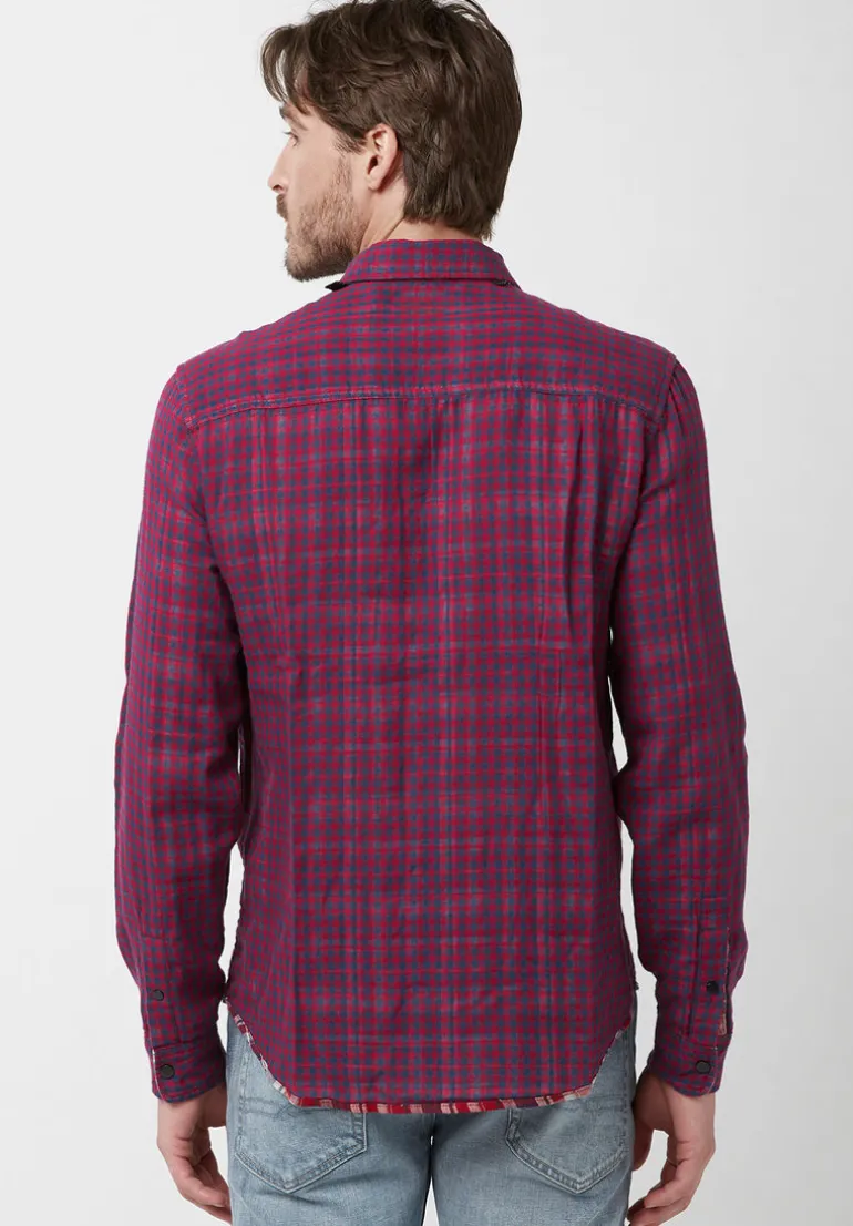 Surza Men’s Long-Sleeve Reversible Plaid Shirt, Red - BM24056