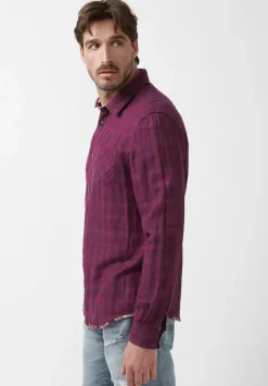 Surza Men’s Long-Sleeve Reversible Plaid Shirt, Red - BM24056
