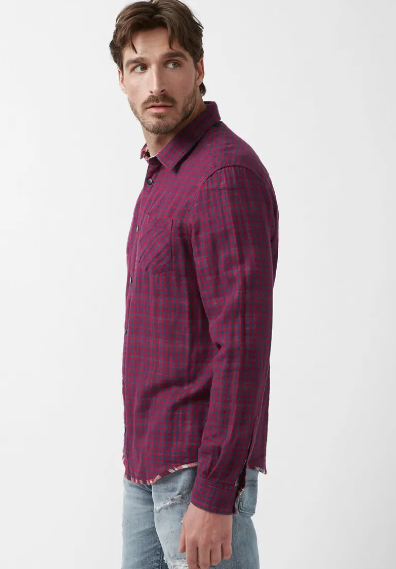 Surza Men’s Long-Sleeve Reversible Plaid Shirt, Red - BM24056