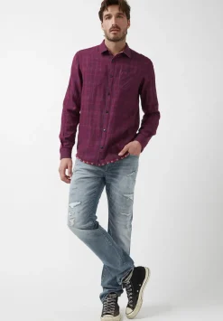 Surza Men’s Long-Sleeve Reversible Plaid Shirt, Red - BM24056