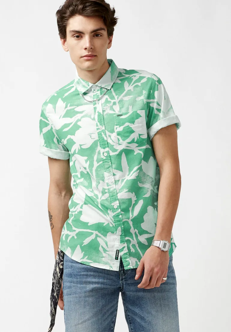 Susara Men's Collared Short Sleeves Printed Shirt, Green - BM23963