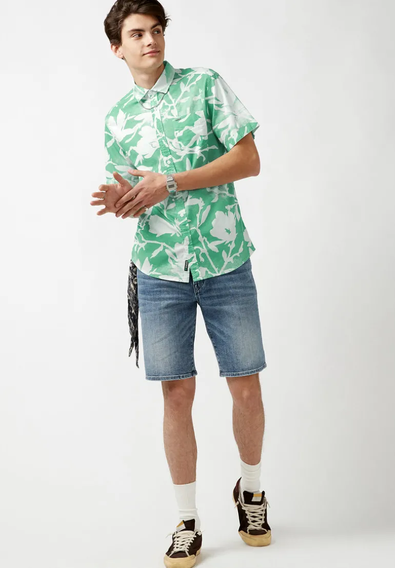 Susara Men's Collared Short Sleeves Printed Shirt, Green - BM23963