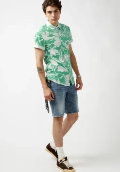 Susara Men's Collared Short Sleeves Printed Shirt, Green - BM23963