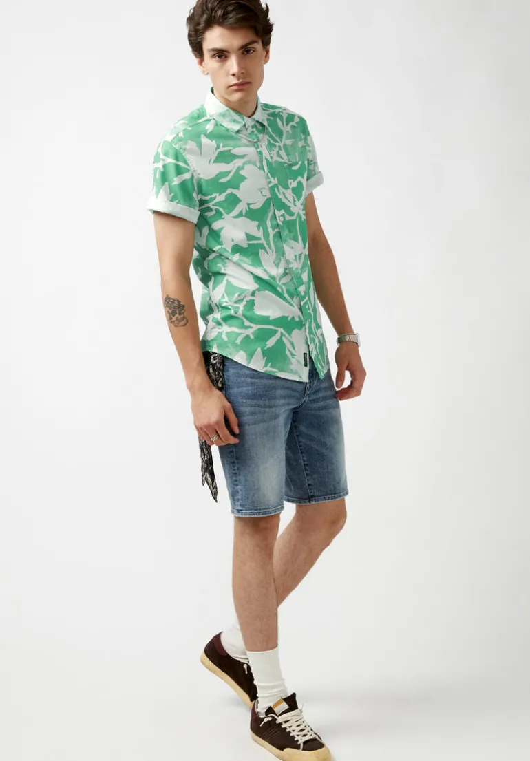 Susara Men's Collared Short Sleeves Printed Shirt, Green - BM23963