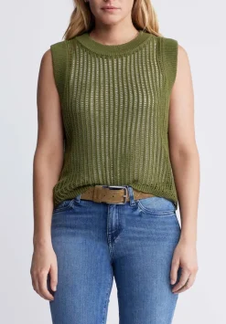 Syden Women’s Openwork Knit Tank Top in Olive Green - SW0060P