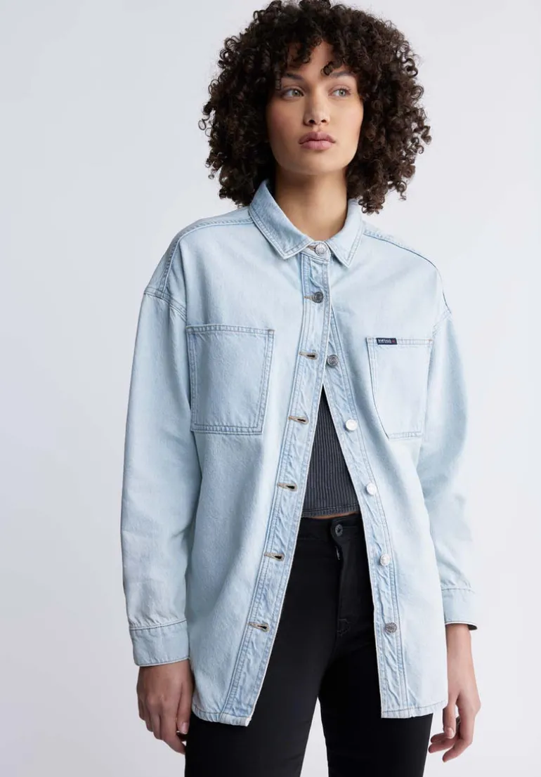Sydney Women's Denim Shacket in Bleached Blue - BL15947