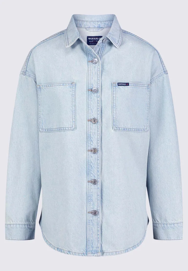 Sydney Women's Denim Shacket in Bleached Blue - BL15947