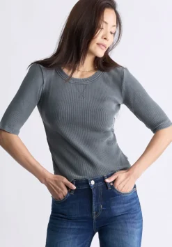 Tabbey Women's Elbow-Length Sleeve Ribbed Top, Raven Grey - KT0152F