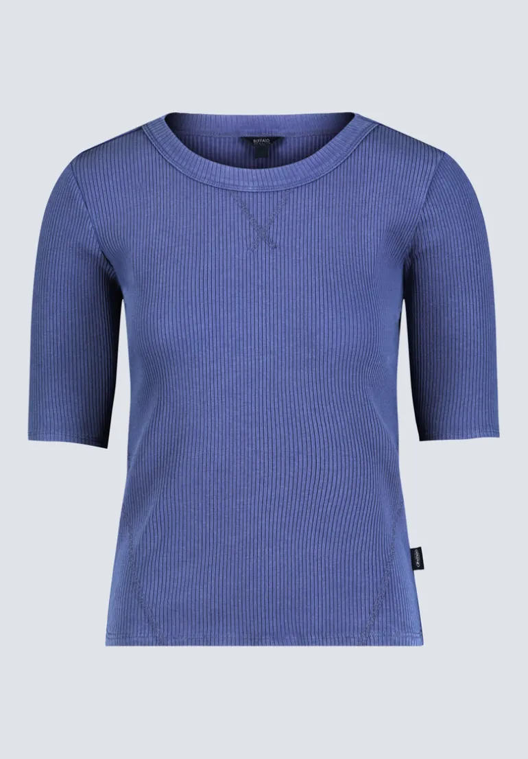 Tabbey Women's Ribbed Half-Sleeve Top, Blue - KT0172H