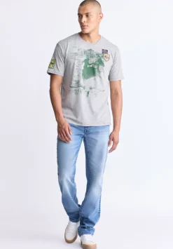 Tasher Men's Graphic Patch T-Shirt, Heather Grey - BM24509