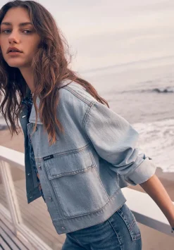 Teagan Women's Boxy Denim Jacket in Bleached Blue - BL15967
