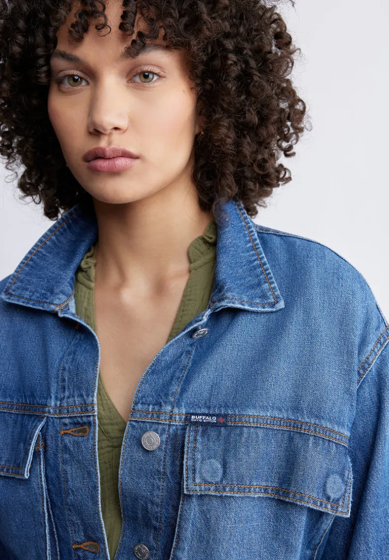 Teagan Women's Boxy Denim Jacket in Authentic Blue - BL15957