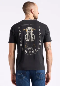 Theels Men's Graphic T-Shirt with Motorcycle Print, Black - BM24639