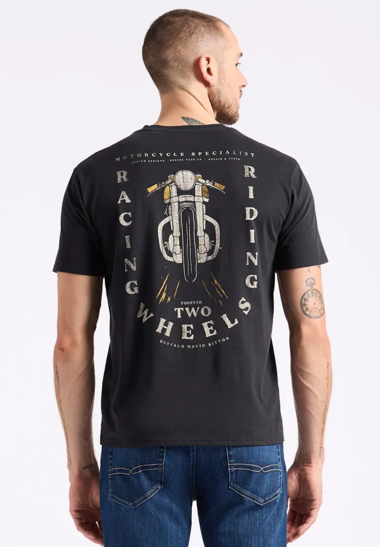 Theels Men's Graphic T-Shirt with Motorcycle Print, Black - BM24639