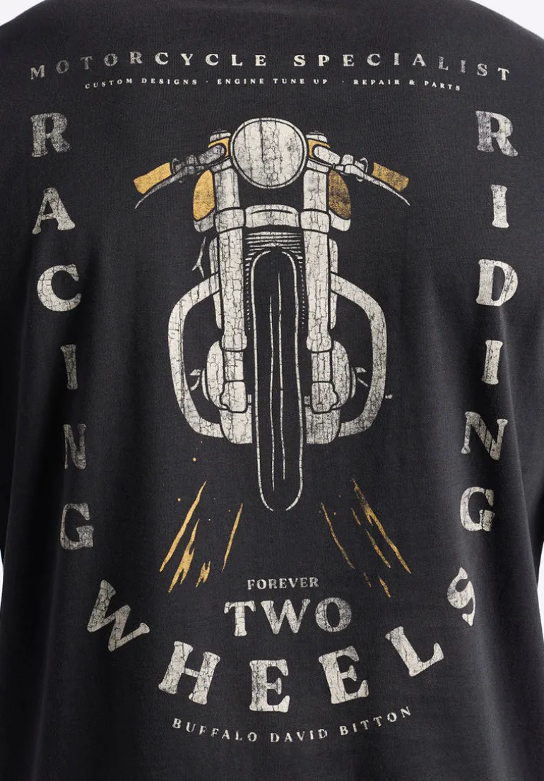 Theels Men's Graphic T-Shirt with Motorcycle Print, Black - BM24639