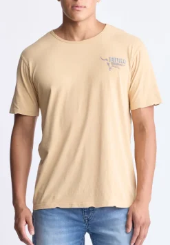 Tivis Men's Distressed Buffalo Graphic T-Shirt with Back Print, Curry - BM24510