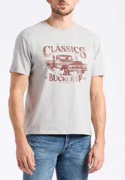 Trige Men's Graphic T-Shirt with Pickup Truck Print, Heather Grey - BM24631