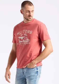 Trokes Men's Graphic T-Shirt with Motors Print, Mineral Red - BM24638