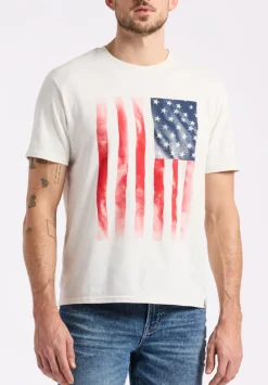Tusaf Men's Graphic T-Shirt with American Flag Print, Milk - BM24648