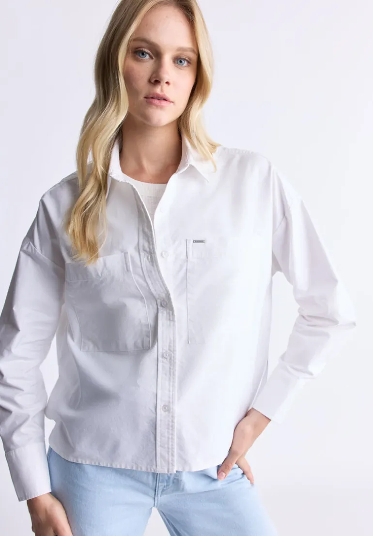Twyla Women's Boxy Button-Up Shirt, White - WT0170H