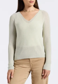 Valencianna Women's V-Neck Lightweight Knit Sweater, Flax Green - SW0126P