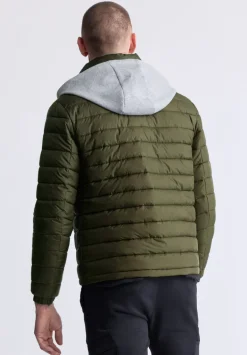 Vince Men’s Quilted Puffer Zip-Up Jacket with Contrasting Hoodie, Green - OBMFE003