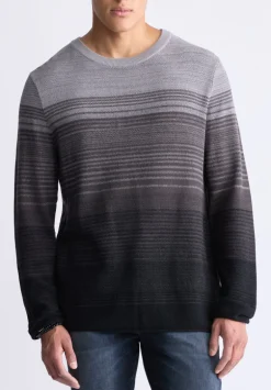Waldy Men's Gradient Striped Knit Pullover, Charcoal - BM24419