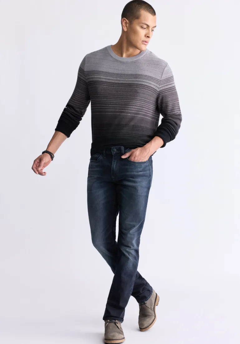 Waldy Men's Gradient Striped Knit Pullover, Charcoal - BM24419