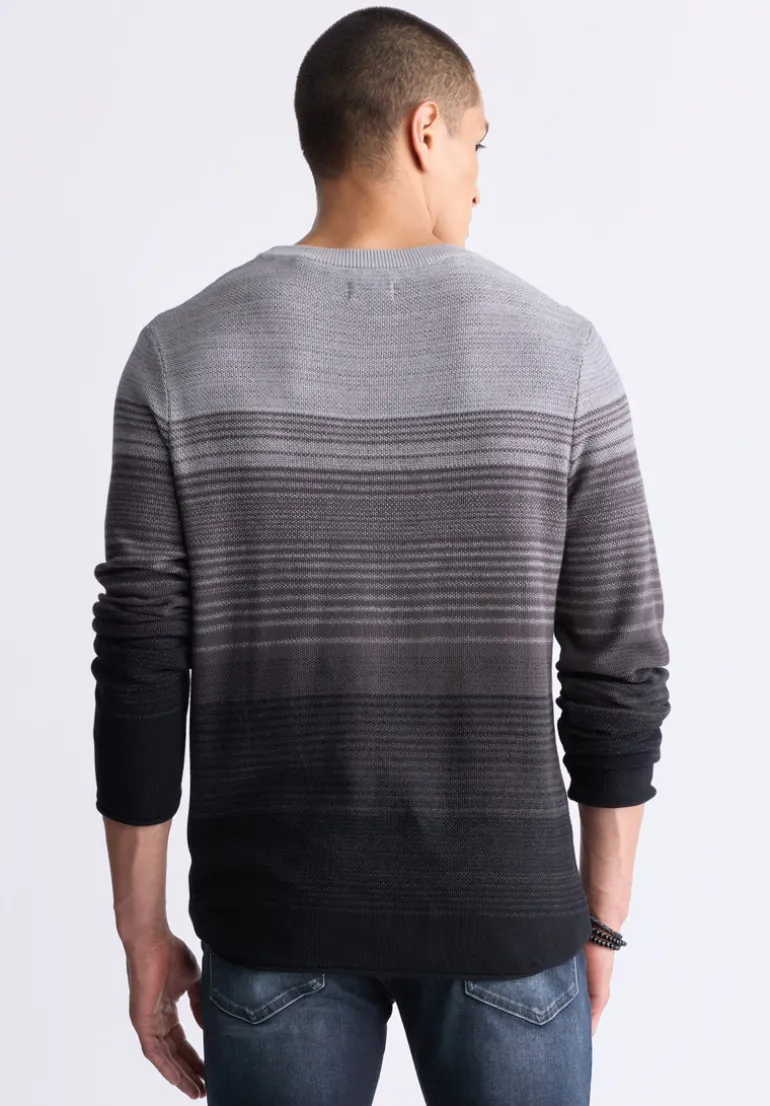 Waldy Men's Gradient Striped Knit Pullover, Charcoal - BM24419