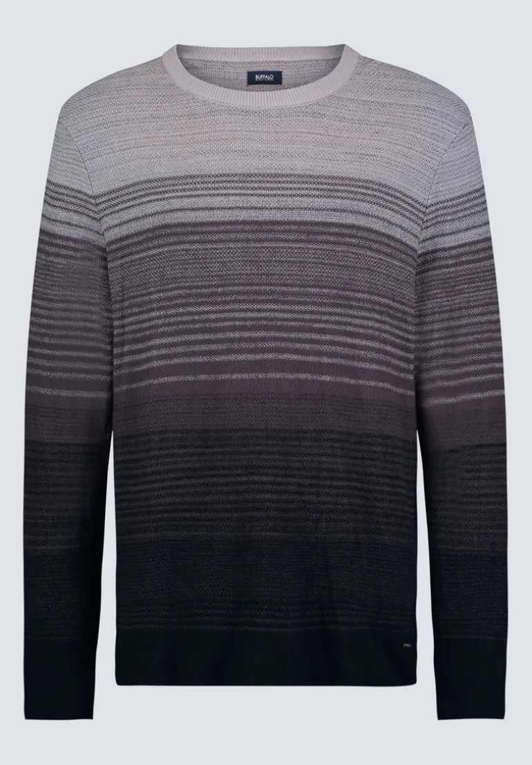 Waldy Men's Gradient Striped Knit Pullover, Charcoal - BM24419
