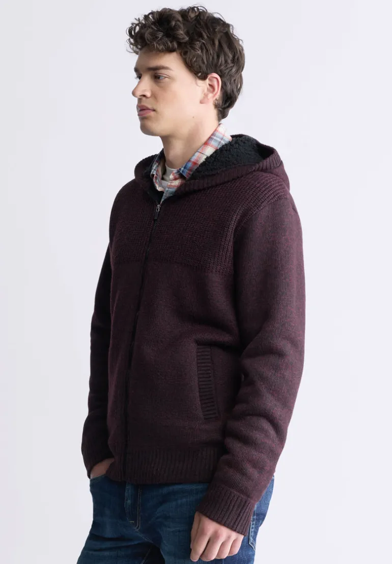 Walmick Men's Full-Zip Knit Hoodie with Sherpa Lining, Fico Red - BM24477