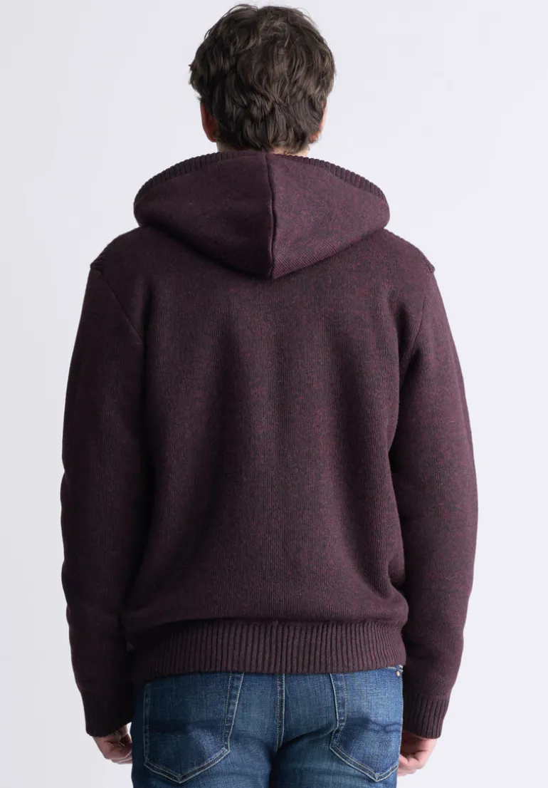 Walmick Men's Full-Zip Knit Hoodie with Sherpa Lining, Fico Red - BM24477