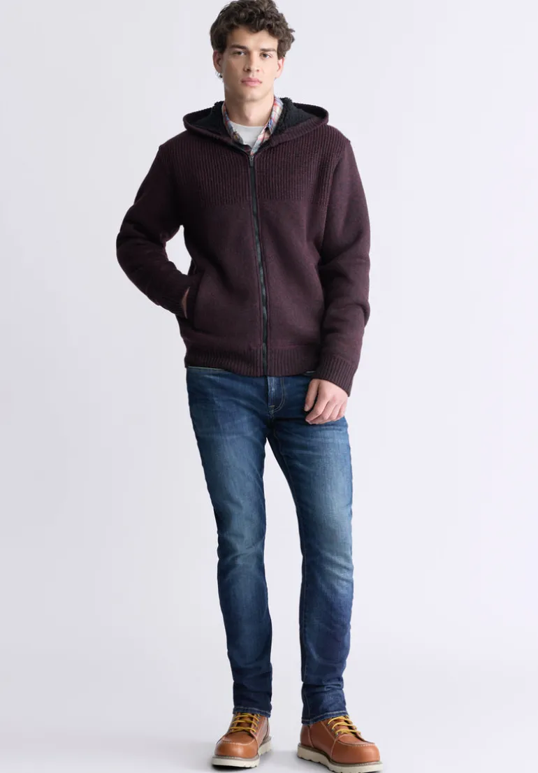 Walmick Men's Full-Zip Knit Hoodie with Sherpa Lining, Fico Red - BM24477
