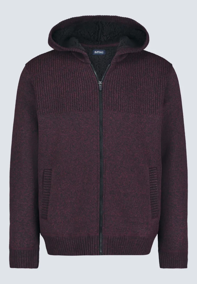 Walmick Men's Full-Zip Knit Hoodie with Sherpa Lining, Fico Red - BM24477