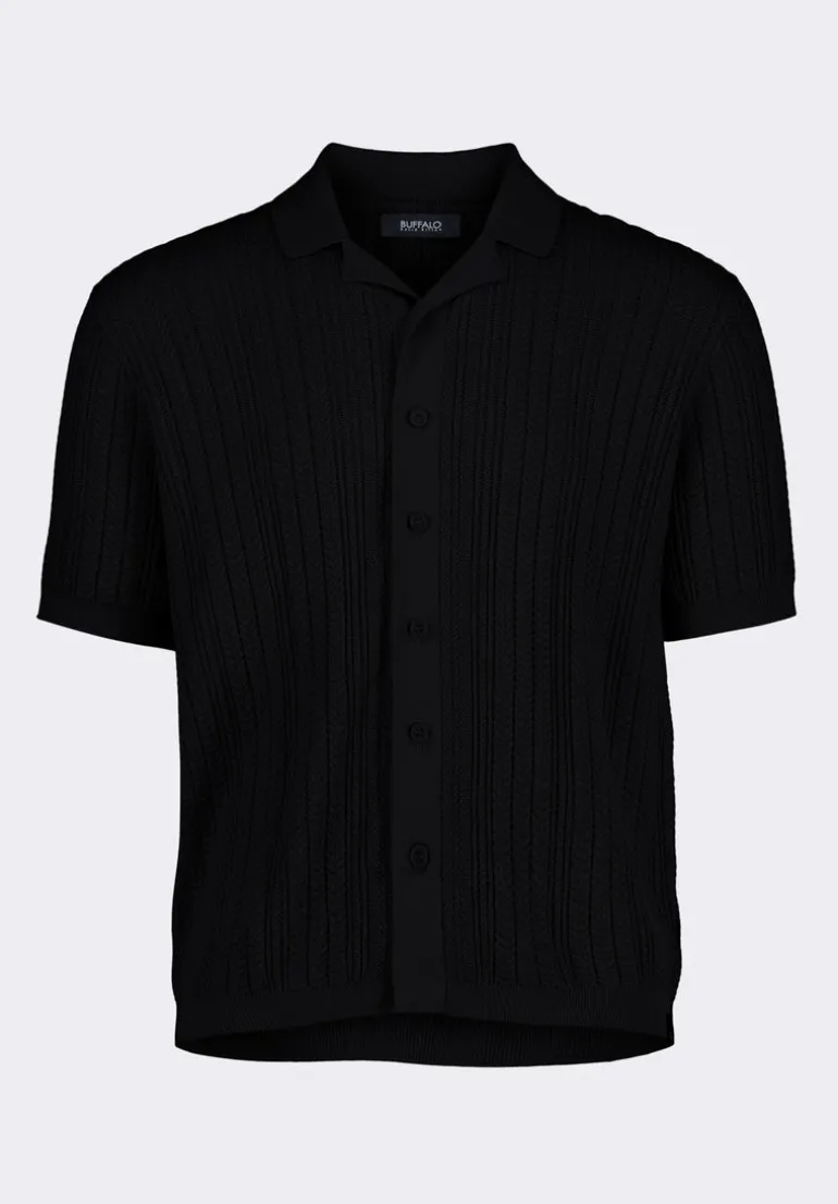 Wasko Men's Cable-Knit Short-Sleeve Button-Up Polo, Black - BM24540