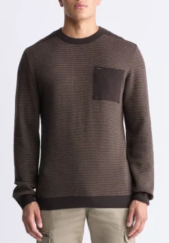 William Men's Striped Knit Pullover, Chocolate - BM24420