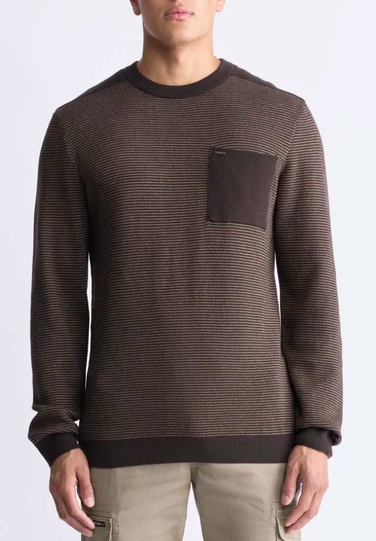 William Men's Striped Knit Pullover, Chocolate - BM24420