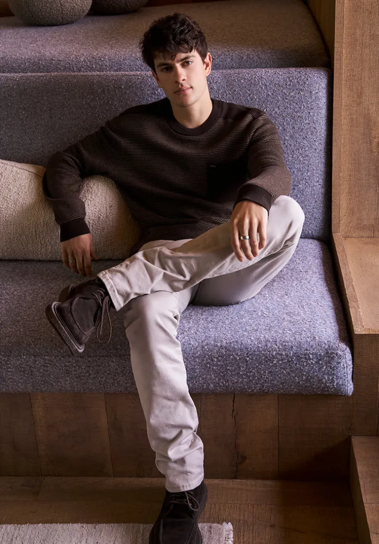 William Men's Striped Knit Pullover, Chocolate - BM24420