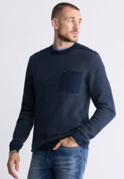William Men's Striped Knit Pullover, Midnight Blue - BM24420