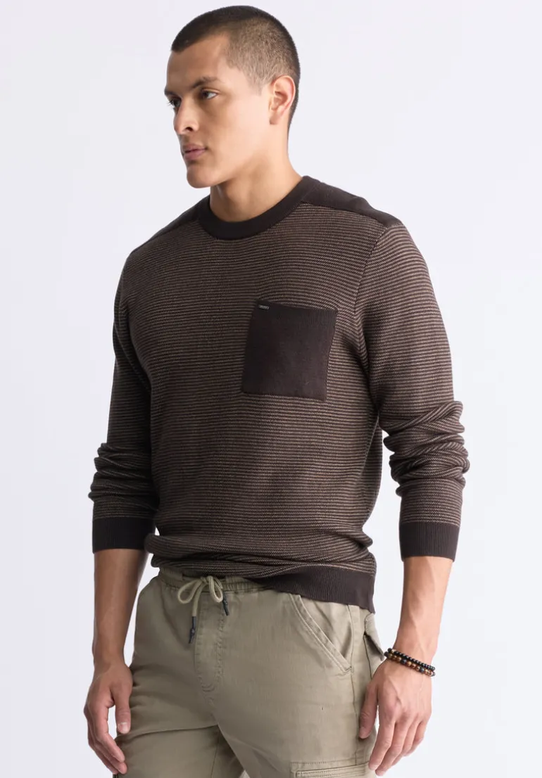 William Men's Striped Knit Pullover, Chocolate - BM24420