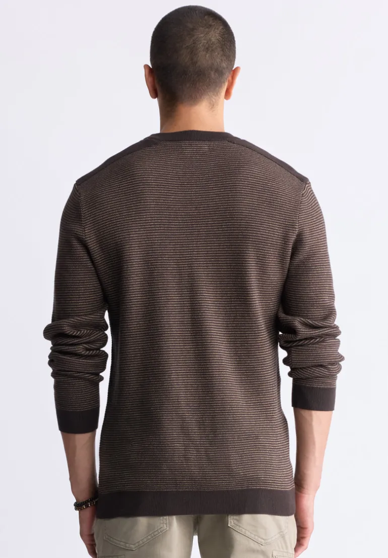 William Men's Striped Knit Pullover, Chocolate - BM24420