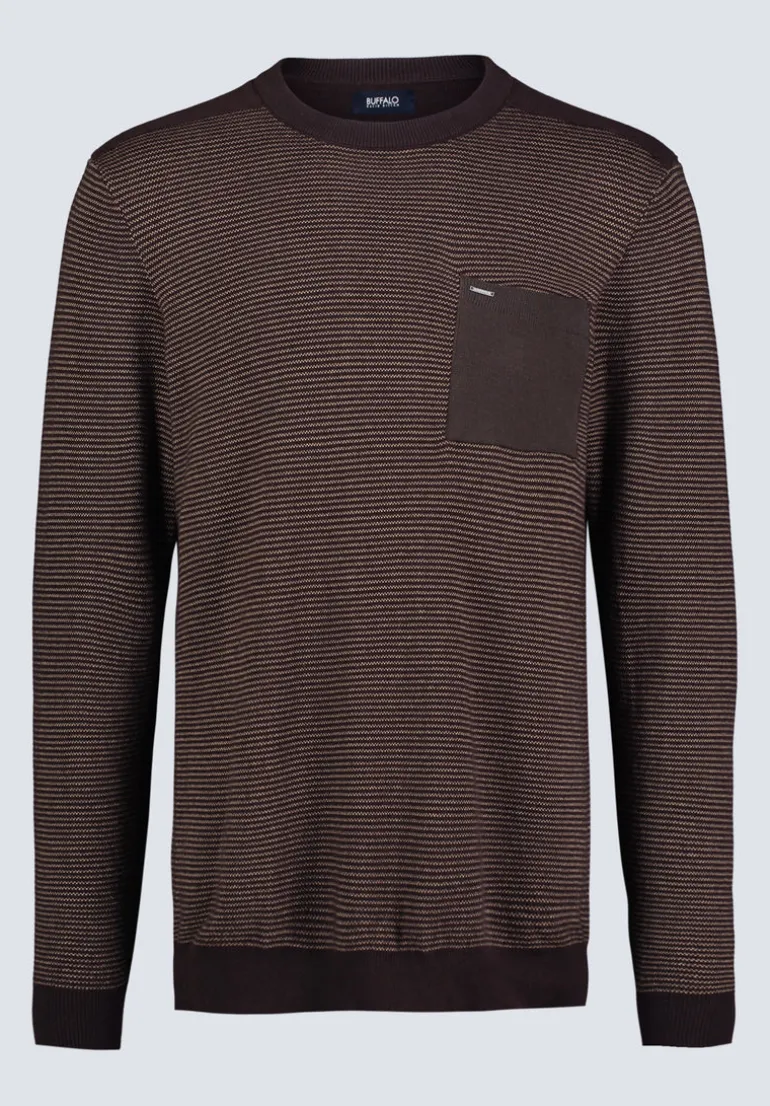 William Men's Striped Knit Pullover, Chocolate - BM24420
