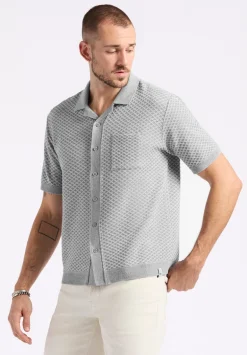 Willow Men's Short Sleeve Jacquard Jersey Button-Up Sweater, Heather Grey - BM24600